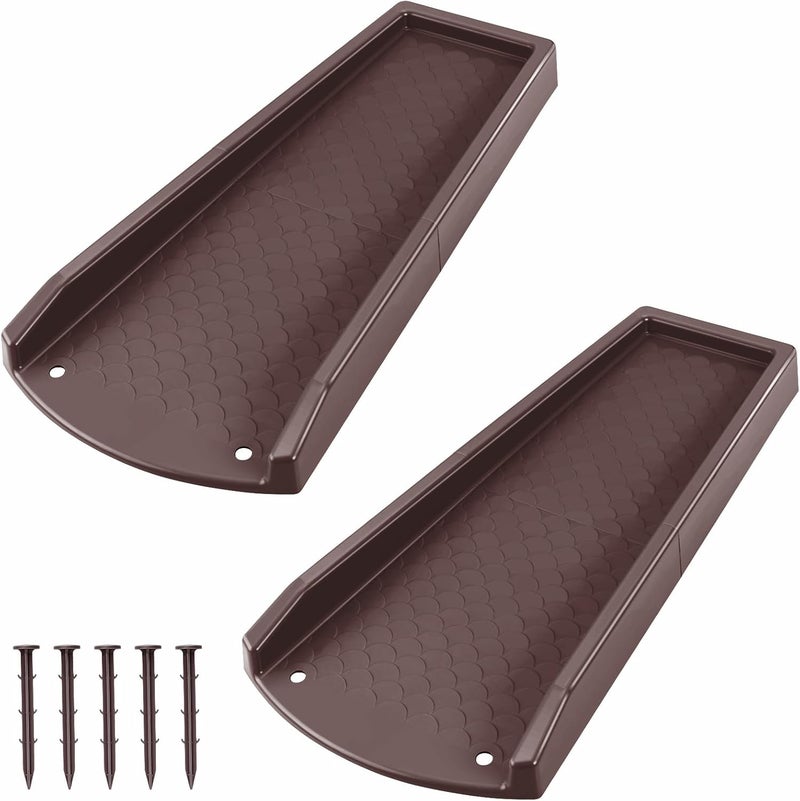 Ogutter Splash Blocks for Gutters Downspouts, 24" Downspout Extensions for Rain Water Drainage, Thickened Gutter Splash Guard with Fixing Piles(2 Pack, Brown) - Image 1